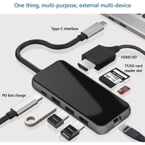 USB Hub 8 in 1 USB3.0 Type C Splitter Docking Station Gigabit Net HDMI-Compatible HDD PD SD TF Slots Fast Charging