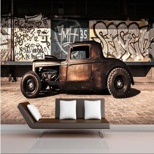 Drop Shipping Photo Wallpaper Retro Graffiti Wallpaper Nostalgic Classic Car Wallpaper Restaurant Bar Gallery Living Room Mural