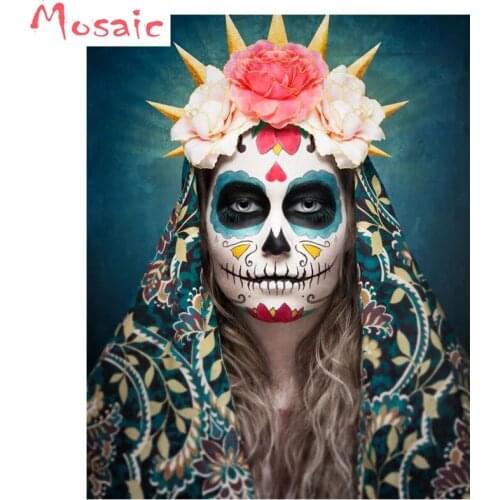 Halloween diamond Paintingsugar skull girl Elven Full Square round cross stitch 5D,Diamond Mosaic Embroidery kits needlework 3d