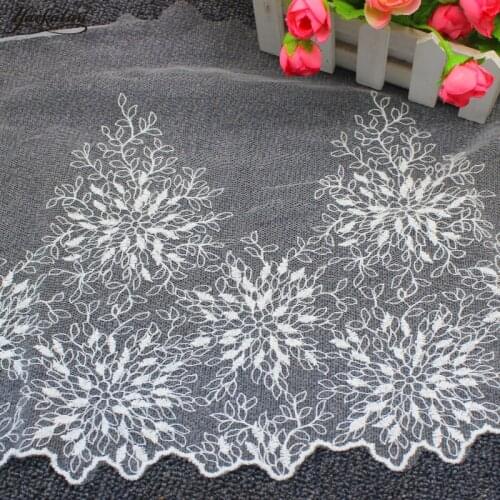YACKALASI Cotton Lace Mesh Embroidered Applique Stiff Tulle Lace Fabrics 3D Floral Scalloped Sewing Apparel Trims Vintage 30CM