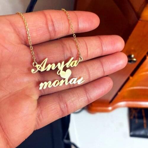 Customi Couple Name Necklace For Loves Gold Stainless Steel Jewelry Personalized Two Name Heart Nameplate Pendant Wedding Gift