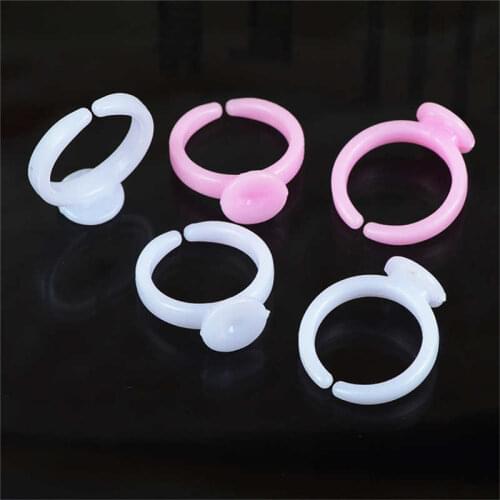 Julie Wang 50PCS Blank Plastic Ring Cabochon Setting Base Adjustable Pink White For Child Rings Jewelry Inner Size 14*17mm