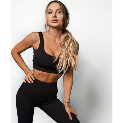 Women Seamless Solid Yoga Set Sports Crop Top Bra High Waist Leggings Suit Workout Fitness Wear Gym Outfit Two Piece Tracksuit