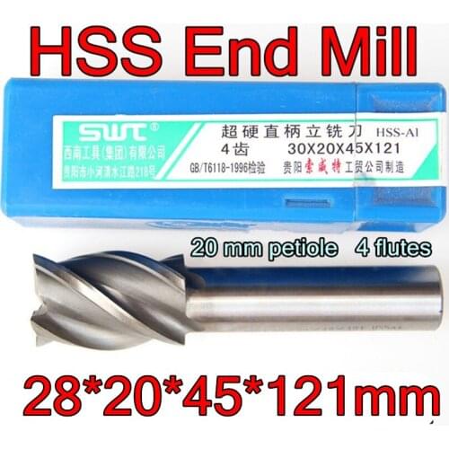 28*20*45*121mm 1pcs 20mm petiole 4flutes HSS AL End Mill Machining steel Free shipping