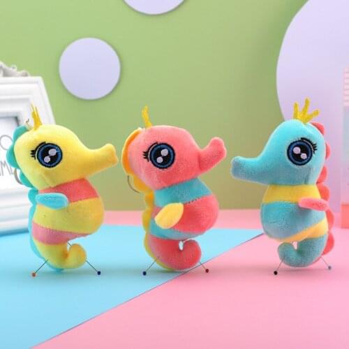 Sea Animal Colorful Seahorse KeyChain Pendants Kawaii Plush Toys Bag Handbag Knapsack Dino Cartoon Comic Anime Model Stuffed Toy