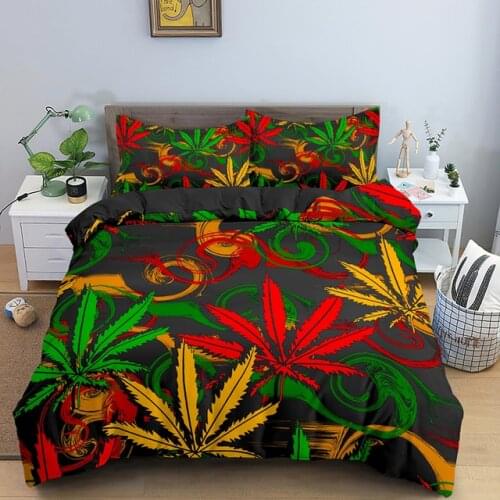 Colorful Maple Leaves Bedding Set Decor Home Textiles Green Plant Bedroom Quilt Cover And Pillowcase 3d Comforter Covers