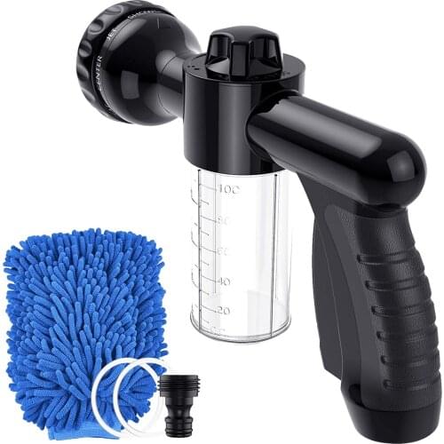 Garden Hose Nozzle Adjustable Foam Sprayer, Build-in Soap Dispenser, with High Quality Car Wash Gloves