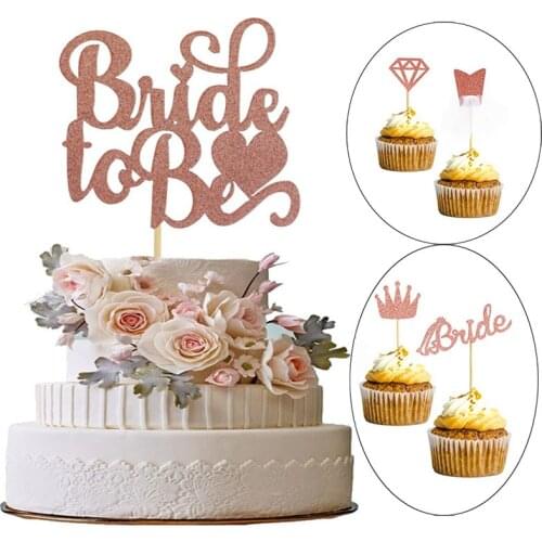 New 1~12pcs Diamond Ring Veil Cake Topper Wedding Dessert Decorations Bride To Be Flag Bridal Shower Bachelorette Party Supplies