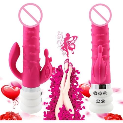 New 3 Point Stimulator Heatable USB Charge Sex Toy for Women Silicone Dildo Sex Product Retractable Swing Vibrator Adults ST666