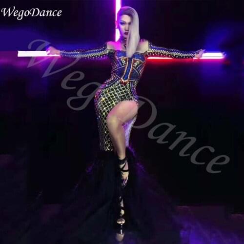 New sexy stage full rhinestones nightclub party singer hollaw costume dance dancer Womens Birthday Party Celebrate Outfit