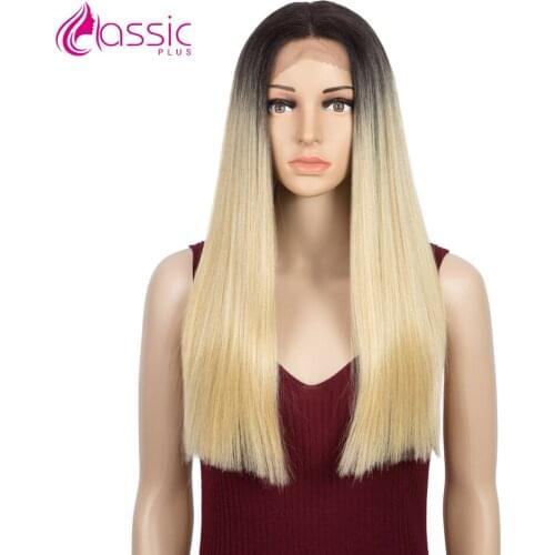 Blonde Lace Wigs For Women 20 Inch Long Pink Ombre Colored Middle Part Lace Wigs Straight Synthetic Hair Wigs Classic Plus