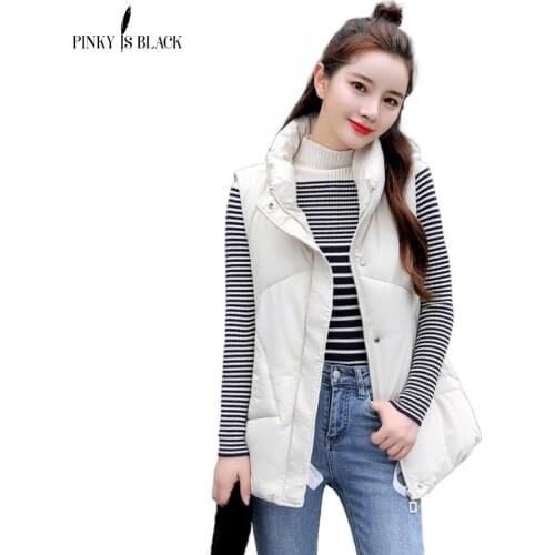 PinkyIsBlack 2020 New Stand Collar Short Autumn Women Winter Vests Cotton Padded Jacket Sleeveless Female Hooded Waistcoat Vest