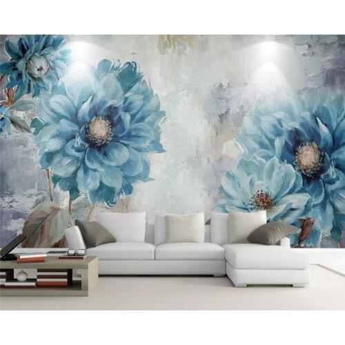 Beibehang Custom decorative wallpaper Nordic minimalist blue retro elegant hand-painted floral pattern background papier peint