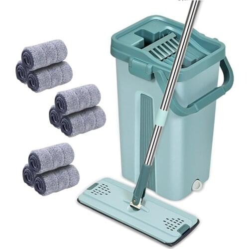 Magic Microfiber Cleaning Mops Flat Squeeze Magic Automatic Home Kitchen Floor Cleaner Hand Free Mop With Bucket