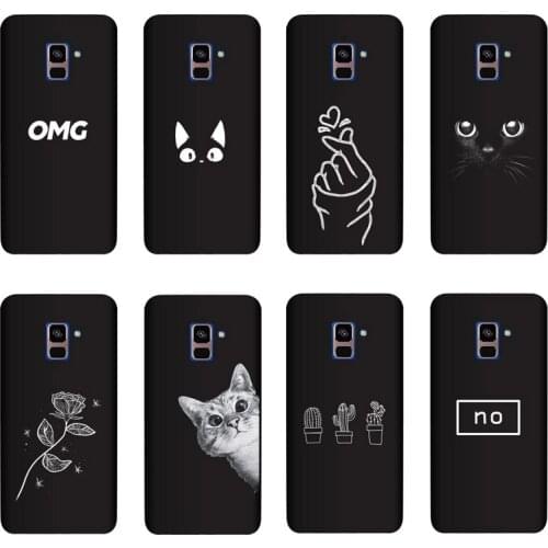 QAQsam Silicone Cover For Samsung Galaxy A8+ 2018 A730F A730F/DS Case Painting Flower Cat Moon Matte Phone Cases Funda