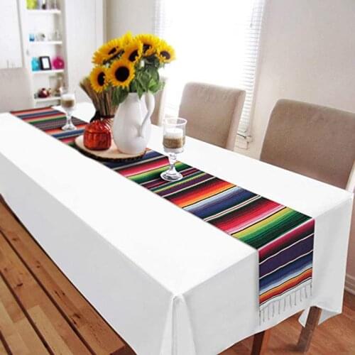 Yingya 35*213cm Mexican Style Rainbow Striped Table Runner Tablecloth Rustic Wedding Party Banquet Decoration Home Textiles