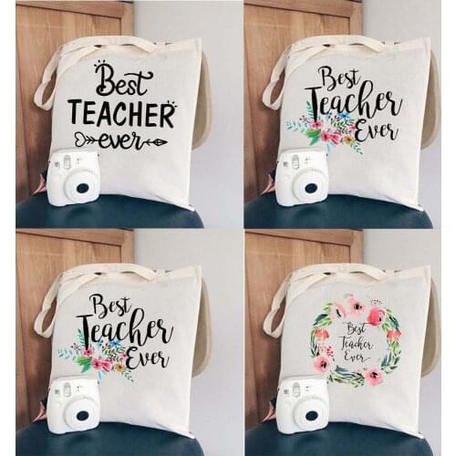 Best Teacher Ever Printing Shoulder Bag Reusable School Book Bag Graduation Eco Tote Women Casual Shopper Bag Travel Handbags