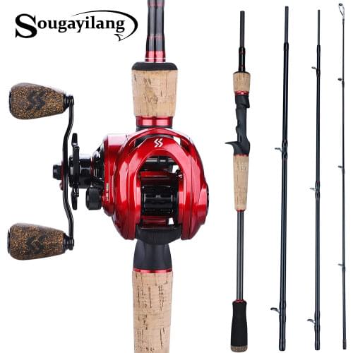Sougayilang 2.1m 2.4m Casting Fishing Rod Combo 4 Section Portable Fishing Rod and 9+1BB 8:1 High Speed Casting Reel kit