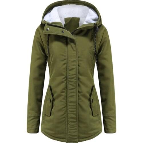 New Winter Womens Jacket Horn Buckle Long Hooded Cotton Jacket Thick Warm Jacket Womens Slim Casual Zipper Jacket Solid Yes