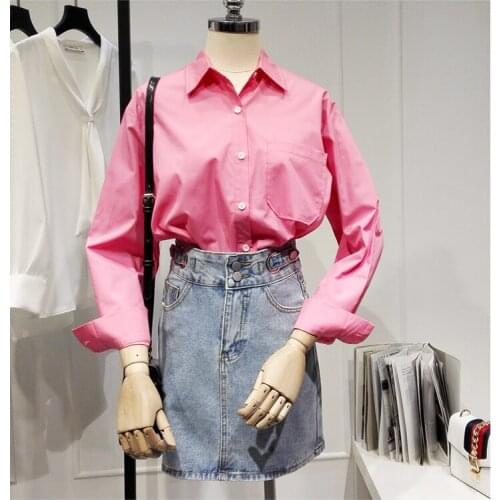 Womens Spring Summer Runway Fashion Vintage Pink Shirt Female Casual Loose Office Lady Basic Blouse Tees Tops TB1691