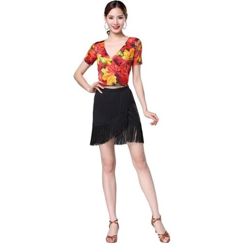 Women Latin Salsa Tango Cha Cha Ballroom Flamenco Top+Fringes Skirt Ballroom Dance Fringe Skirt Costume