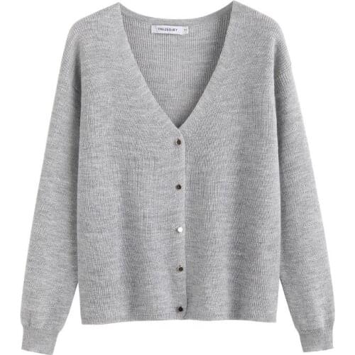 Spring Autumn 2020 Womens New V-neck Loose Single Breasted Knitted Korean Version Long Sleeve Wool Coat Female