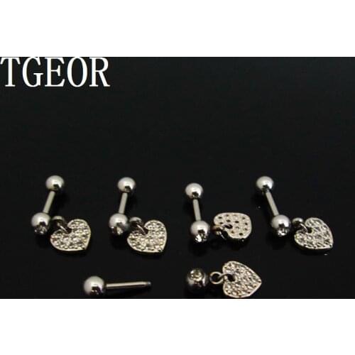 1 pair gem crystal dangle rim cubic cz zircons heart tragus piercing earring