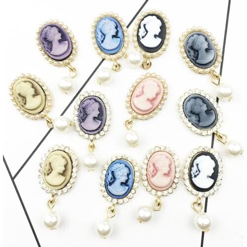 10pcs/lot 17mm*39mm Diamond Beauty Head Rhinestones Buttons Badge Brooch Pin Women DIY Aceessories for Bag Shoes Clothing