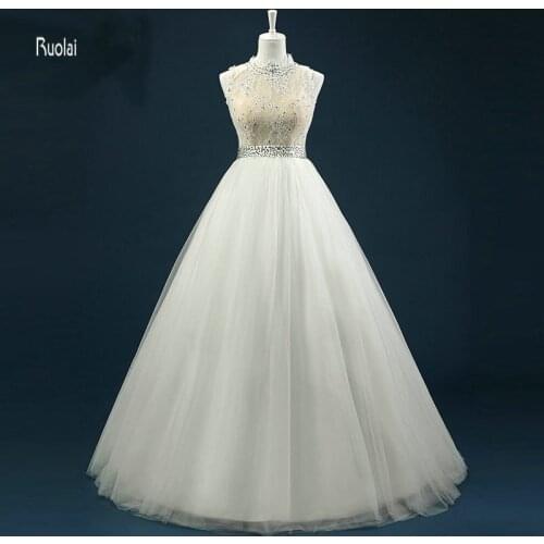 2017 Real Sample Champagne Lace Tulle Ball Gown Applique Beading Zipper Back Floor Length Wedding Dresses Bridal Gown