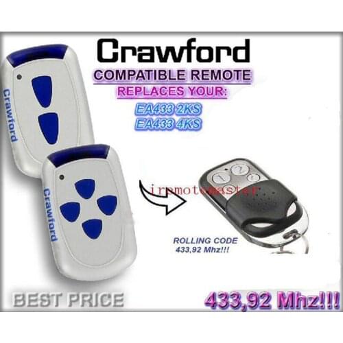 3pieces Compatible with Crawford remote EA433 2KS,EA433 4KS replacement garage door opener