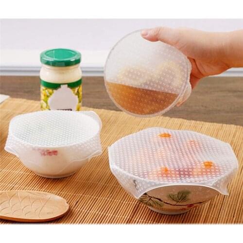4pcs Silicone Food Wrap Reusable Seal Food Fresh Keeping Wrap Lid Cover Stretch Vacuum Food Wrap Kitchen Tools Accessories