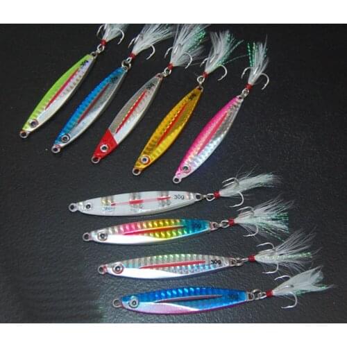5PCS Deep sea Jigging Fishing Slow Jig Jigbait Spoon Lure Feather hook baits 10/14/21/30/40/60g