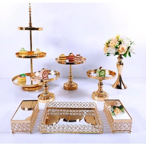 6-10 PC European Style Crystal Cake Stand Metal Wedding Cupcake Plate Rack Holiday Party DisplayTray