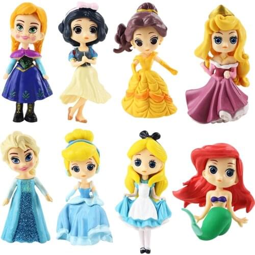 6-9cm Princess Snow White Belle Cinderella Mermaid Alice Sleeping Beauty Frozen Elsa Anna PVC Action Figure Model Toys Dolls