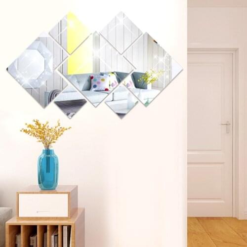 7pcs/set Acrylic Rhombus Decorative Mirror Art Mirror Stickers Decal Tile Wall Self-Adhesive Mirror For Home DIY Wall Decor
