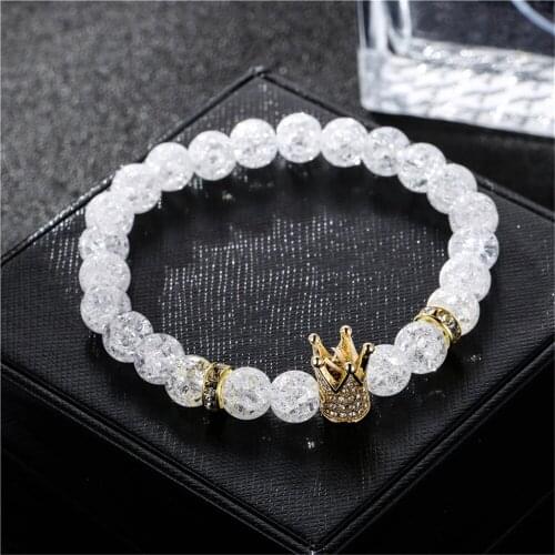 White Popcorn Crystal Stone CZ Crown Beaded Bracelet&Bangle For Men Women Pulsera Hombre Lucky Mens Jewellery Gift Dropshipping
