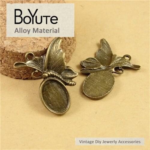 BoYuTe (60 Pieces/Lot) 14*10MM Cabochon Bese Zinc Alloy Antique Bronze Plated Butterfly Base Pendants for Jewelry Accessories