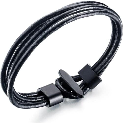 Punk black leather bracelet men Rudder Anchor three layers pulsera hombre wristband jewellery accessories Stainless steel buckle