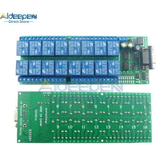 DC 12V R223C16 16-Channel Relay Board RS232 DB9 Relay Module Female Interface Serial Port
