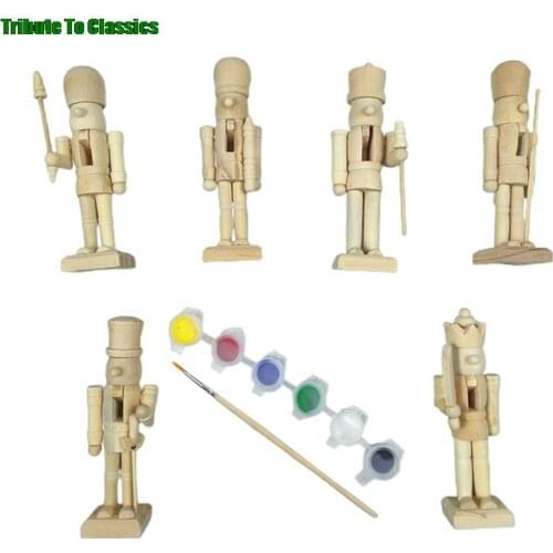 Nutcracker Soldier Puppet White Embryo Walnut Nutcracker Doll DIY Wood Craft Art Set