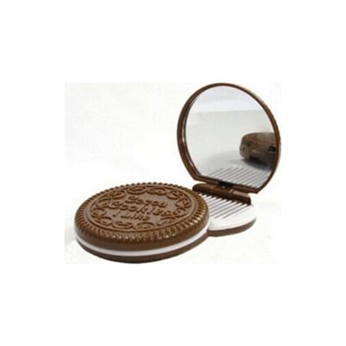 GU170 1PCS Make Up Mirrors With Comb Girls Women Mini Pocket Mirrors Cute Chocolate Cookie Shaped Mirror Makeup