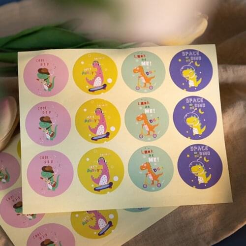 ICraft 108pcs Cute Round Circle Paper Seal Sticker Dinosaur Sloth Lable Party Dessert Gift Bag Decoration Bread Packaging Supply