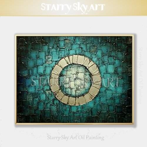 Skilled Artist Hand-painted High Quality Thick Oil Paints Knife Painting on Canvas Thick Textured Green Blue Circle Oil Painting
