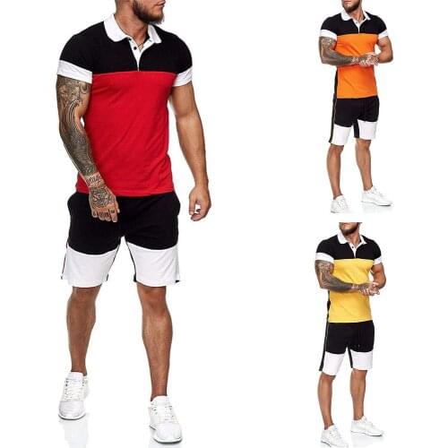 New Men Two Pieces T Shirt Shorts Short Sleeve stripe Stitching Male suit Casual Tracksuit Set Sweatsuit Patchwork Mens Sets