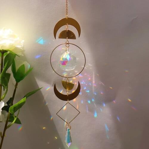 Moon Bead Crystal Sun Light Catcher Rainbow Chaser Prism Maker Hanging Pendant for Home Garden Car Curtain Decor Ornaments