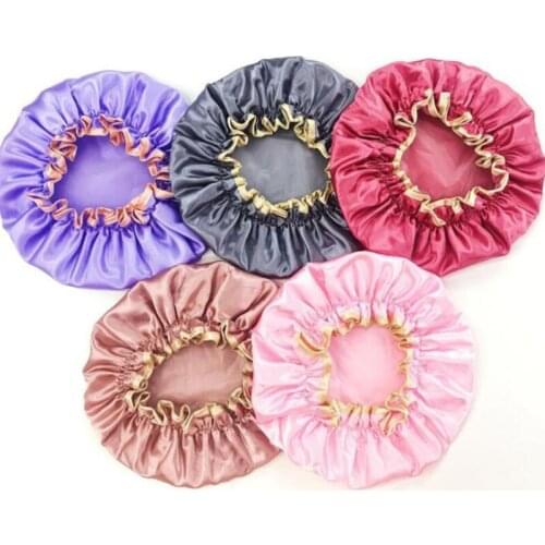 Lovely Thick Women Shower Satin Hats Colorful Bath Shower Caps Hair Cover Double Waterproof Bathing Cap LX8214