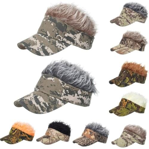 Men Women Casual Camouflage visor hat Sunshade Adjustable Sun Visor Baseball Cap With Spiked Hairs Wigs Baseball Hip Hop Hats