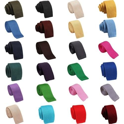 Men 5CM Skinny Crochet Knitted Solid Color Narrow Neck Ware Flat Tie Necktie BWTQN0320