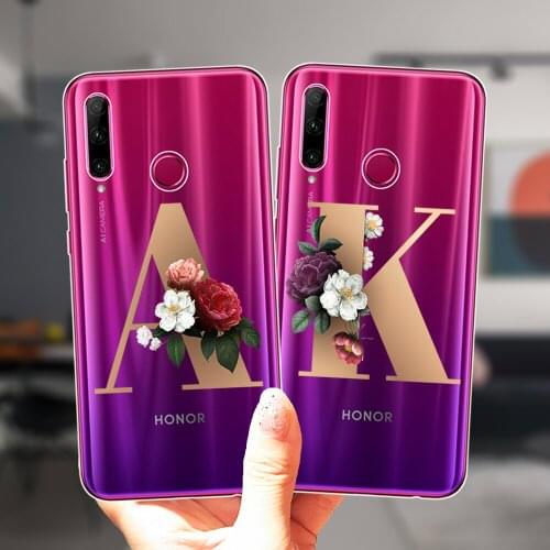 For Honor 50 Pro SE 30 20 10X Lite Pro 10i 20i 30i 8X 9X Case Floral Gold English Initial Alphabet Letter Soft Silicone Cover