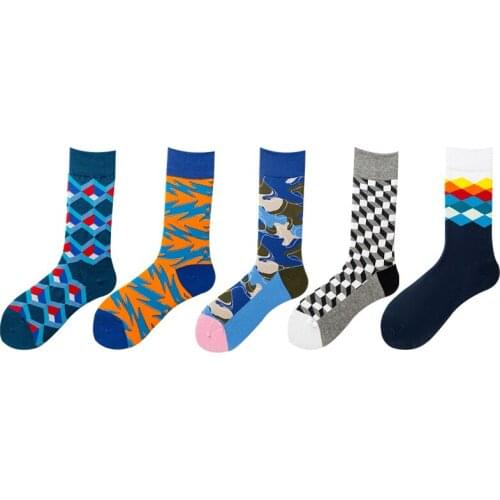 Novelty Men Socks Cotton 1 Pairs with Diamond Printing New Funny Fashion Skate Crew Socks Designer Brand Fit for EU36-44